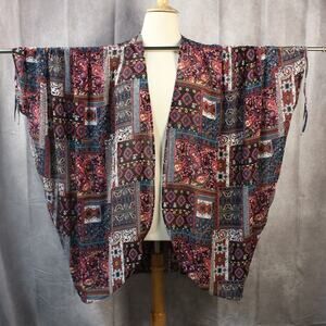 C Womens Size L Patchwork Art Kimono Cape Boho